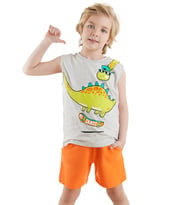 Kaykay Dino Erkek Çocuk T-shirt Şort Takım (Turuncu)