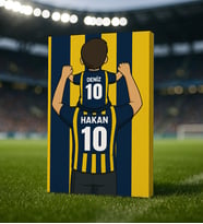 BK Gift Kişiye Özel Baba&Çocuk Sarı-Lacivert Forma Tasarımlı Kanvas Tablo, Arkadaşa Hediye, Sevgiliye Hediye, Taraftar Hediyesi