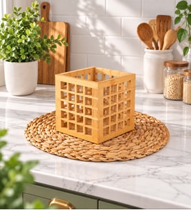 Bambu Kafes Küçük Boy Kaşıklık,organizer,çok Amaçlı Sepet,banyo,mutfak Dekor 13*13*15 Cm