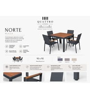 Norte 90x90 Alüminyum Bahçe Masası Ahşap Görünümlü Kare Dış Mekan Masa UV ve Suya Dayanıklı