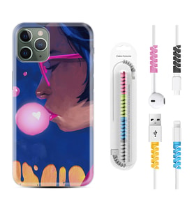 Apple iPhone 11 12 13 14 Pro Max Kılıf Kablo Koruma Spiral Silikon Sakız ve Kız 1767