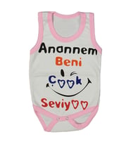 Kız Bebek Beyaz Pembe Biyeli Anaannem Beni Seviyor Yazılı Askılı Zıbın