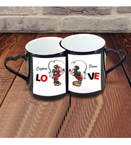 Sevgililer Günü Hediyelik İkili Kalp Kulplu Siyah Sihirli Kupa Bardak Mickey Minnie Hediyelik-