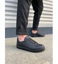 JY165 Elite Bağcıklı Cilt Erkek Günlük Sneaker Ayakkabı CST - Siyah