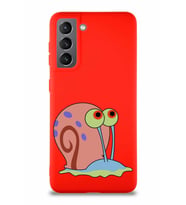 Samsung Galaxy S21 Soft Premier Kapak Salyangoz Gary Tasarımlı Silikon Kılıf - Kırmızı (Şeffaf)