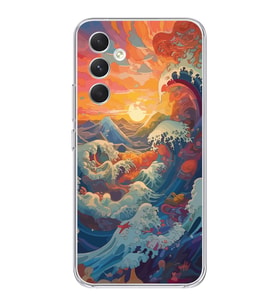 Samsung S24 PLUS Uyumlu Kanagawa Dalga ve Doğa Tasarımlı Şeffaf Telefon Kılıfı