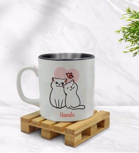 BK Gift Kişiye Özel Sevimli Çiftler Tasarımlı İçi Siyah Renkli Kupa Bardak Model 7
