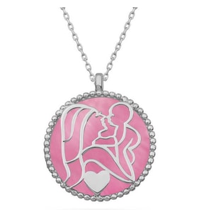 925 Ayar Gümüş Gold Pembe Sedef Taşlı Anne Çocuk Sevgisi Kolye