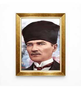 Tablore Atatürk Portresi ve Bandırma Vapuru Temalı Tablo - Altın Çerçeveli Sanatsal İllüstrasyon Kanvas