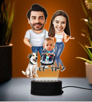 Doğum Günü Hediyesi,Sevgiliye Hediye, Kişiye Özel Fotoğraflı En Tatlı Aile Karikatür 3D Led Lamba (Beyaz)