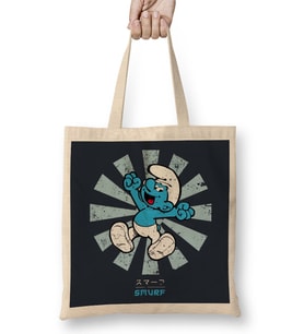 Smurf Retro Japanese Bez Çanta Uzun Saplı