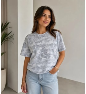 Batik Desenli Tişört Bisiklet Yaka Kısa Kol Regular Fit T-shirt - Gri