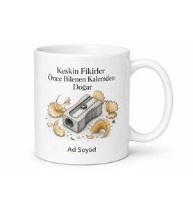 Kalemtıraş ve Talaş Çizimli Keskin Fikirler Üreten Zeka Kupa Bardak Hediye