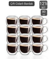 12’li Set Kulplu Espresso Bardağı Doppio Ristretto Bardağı Çift Cidarlı Türk Kahvesi Bardak 80 ml