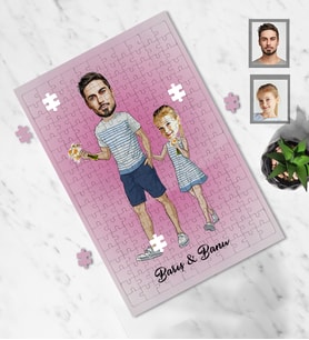 Kişiye Özel Babalar Günü Baba Kız Çocuk Karikatürlü A4 99 Parça Puzzle Model-3