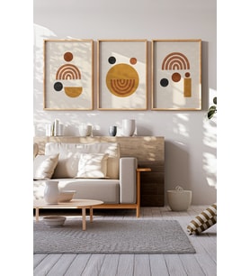 Geometrik Minimalist 3 Parçalı Ahşap Çerçeveli Tablo Seti