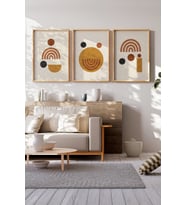 Geometrik Minimalist 3 Parçalı Ahşap Çerçeveli Tablo Seti
