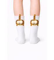 Carnaval Socks Krem Kedi Desenli Ponpon Detaylı Unisex Soket Çorap