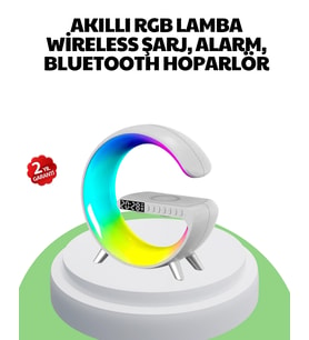 Bluetooth Hoparlörlü Rgb Atmosfer Lambası Kablosuz Şarj Ve Saat Özellikli