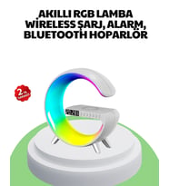 Bluetooth Hoparlörlü Rgb Atmosfer Lambası Kablosuz Şarj Ve Saat Özellikli