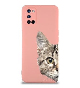 Oppo A92 Uyumlu Lansman Kılıf Catface Tasarımlı İçi Kadife Kapak-Pembe (Şeffaf)