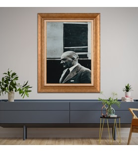Altın Varaklı Çerçeveli Paspartulu Atatürk Tablo TR1066 (Gold)