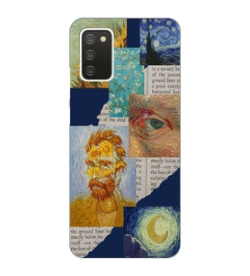 Samsung Galaxy A02S Uyumlu Vincent van Gogh Kolaj Desenli Şeffaf Telefon Kılıfı