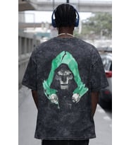 Tasarım Doctor Doom Doomsday Kahraman Sırt Baskılı Unisex Oversize Eskitme Yıkamalı Tişört