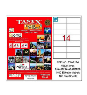 TANEX 2114 LASER ETİKET 105x41mm 14x100 1400 ADET