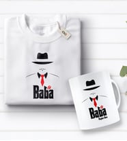BK Gift Kişiye Özel Baba Godfather Tasarımlı Beyaz Tişört ve Kupa Seti-8 (Model 1)