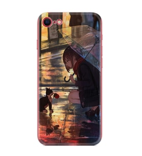 Apple iPhone 5 6 7 8 Plus Se XR Kılıf Desemli Silikon Kız ve Kedi 1762