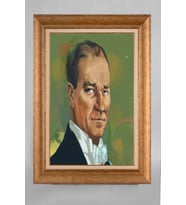 Çerçeveli Paspartulu Atatürk Tablo a13 (Gold)