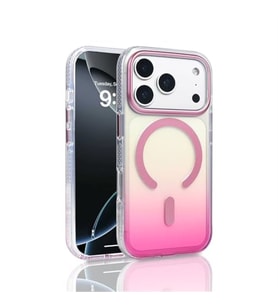 Coverzone iPhone 17 Pro Max i�in K?l?f MagSafe ile uyumlu Transparan Renk Ge�i?li Z-Toros M-safe Kablosuz ?arj destekli Gradyan Tasar?m IPHONE 17 Pro Max ?LE UYUMLU KILIF Rose Pembe