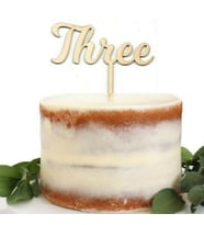 Elizi Ahşap Three (3Yaş) Krem Rengi Pasta Süsü
