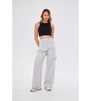 Lesa Wear Kargo Cepli Palazzo Pantolon Oversize Kesim (Açık Gri)