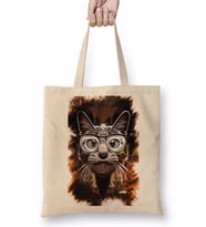 Meraklı Kedi Cat Bez Çanta Uzun Saplı