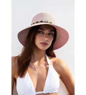 Kadın Boho İşlemeli Hasır Şapka - Pembe