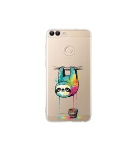 Huawei P Smart 2018 ile Uyumlu Splash Tembel Hayvan Tasarımlı Şeffaf Silikon Kılıf