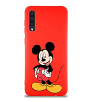 Samsung Galaxy A50S Soft Premier Kapak Mickey Mouse-E Tasarımlı Silikon Kılıf - Kırmızı (Şeffaf)