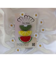 Kız Çocuk Kivi Limon Karpuz Meyveli 3'lü Toka Seti Hand Made Renkli Örgü Toka (Çok Renkli)