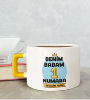 BK Gift Kişiye Özel Babalar Günü Tasarımlı Sarı Kulplu Çay & Kahve Fincanı-12, Babaya Hediye, Babalar Günü Hediyesi