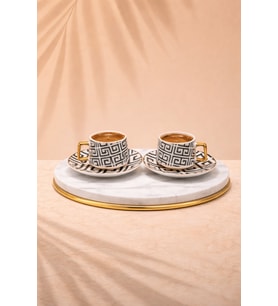 2 Kişilik Gold Detaylı,Dekoratif Desenli Türk Kahvesi Fincan Takımı, Hediyelik Set