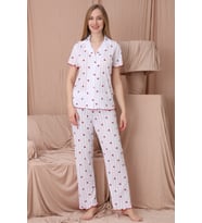 Mirano 1702 Kiraz Desenli Pointel İnce Kumaş Düğmeli Kısa Kollu Kadın Pijama Takımı
