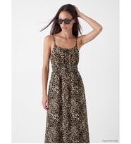 LCWAIKIKI Classic Kahverengi Kare Yaka Leopar Desenli İp Askılı Elbise