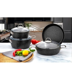 EVIMSARAY S-9108 VITELLA GRANİT SET 7 PRÇ SİYAH