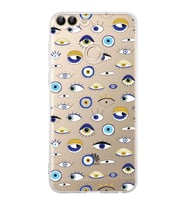 PrintiFy Huawei P Smart ile Uyumlu Nazar Boncuğu 2 Baskılı Kamera Korumalı Şeffaf Silikon Kılıf