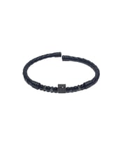 JTSS26BLK1730 PASLANMAZ ÇELİK BİLEZİK HAKİKİ DERİ KAPLAMA ZİRKON VE DOĞALTAŞLI GARANTİLİ JANTİ BİLEKLİK