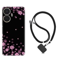 Realme C55 Kılıf Resimli Boyun Askılı İpli Desenli Silikon Black flowers 1391