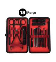 18 Parça Manikür Pedikür Set Kutusu Çelik Deri Çantalı Bakım Seti (5343)