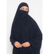 Kollu Sufle Çarşaf Üstü Peçeli Pratik Tesettür Hijab - Nikaplı Namaz Örtüsü (Lacivert)